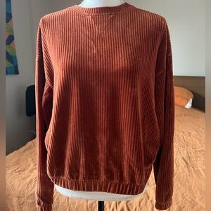 Rust-Colored Corduroy Pullover Sweater